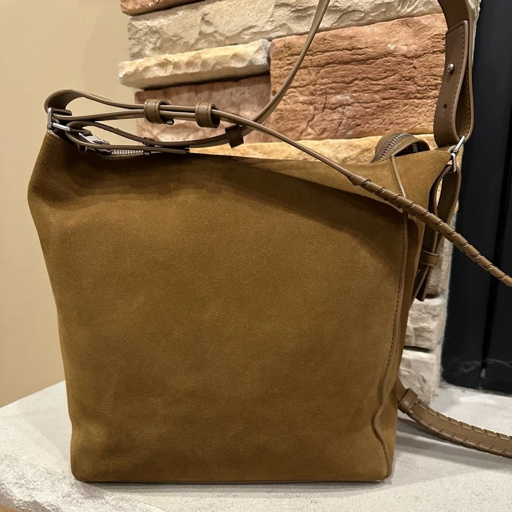 All Saints Kita Suede Messenger Crossbody Bag In Conker Brown
